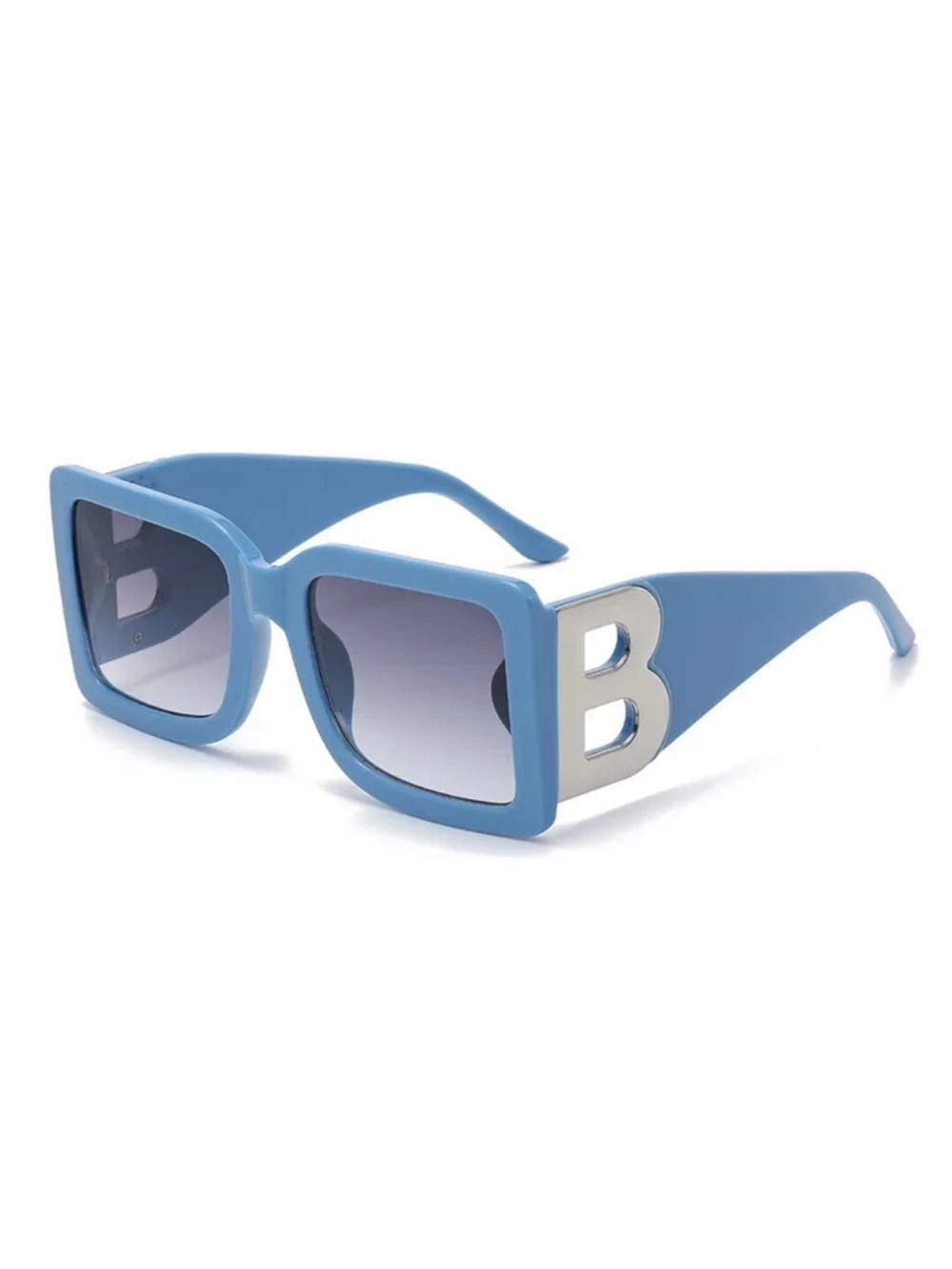 Blue Oversized Square Frame Sunglasses with Silver 'B' Accent NWOT